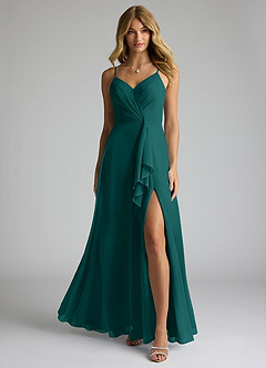 Azazie Akita Bridesmaid Dresses Peacock A-Line Chiffon Dress image3