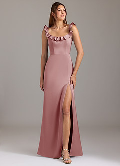 Azazie Callie Bridesmaid Dresses Dusty Rose A-Line Ruched Stretch Satin Convertible Dress image1