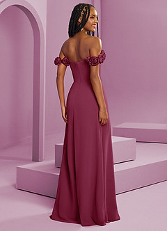 Barbie ♥ Azazie Suknie dla druhen Rozkloszowana szyfonowa sukienka z odkrytymi ramionami i kwiatowymi rozetkami image9