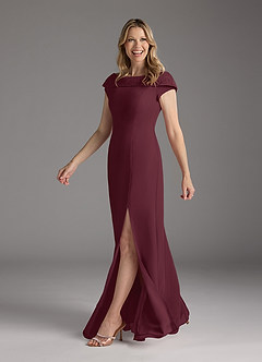 Azazie Cupid Mother of the Bride Dresses Cabernet A-Line Boatneck Lace Chiffon Dress image1