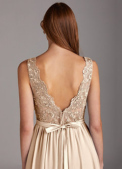 Azazie Elly Bridesmaid Dresses White Alabaster A-Line Lace Scoop Neck Chiffon Dress image4