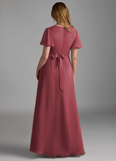 Azazie Zaniah Robes de demoiselle d'honneur Robe Trapèze en Mousseline de soie Merlot image2