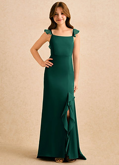 Azazie Novalie Girls Formal Flower Girl Dresses Emerald Mermaid Bow Stretch Satin Dress image4