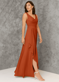 Azazie Kori Bridesmaid Dresses Burnt Orange A-Line Pleated Chiffon Dress image3