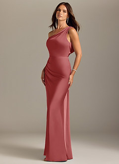 Azazie Madelyn Bridesmaid Dresses Antique Rose Mermaid One Shoulder Stretch Satin Convertible Dress image3