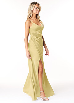 Azazie Marchella Bridesmaid Dresses Lemon Sorbet A-Line Corset Stretch Satin Dress image5