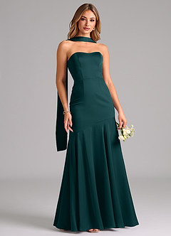 Azazie Shiloh Robes de demoiselle d'honneur Robe Sirène Convertible en Satin extensible Sans bretelle Vert Pin image5