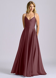 Azazie Truce Bridesmaid Dresses Sangria A-Line Stretch Satin Dress image1