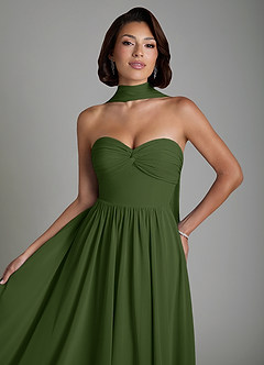 Azazie Petra Bridesmaid Dresses Olive A-Line Corset Chiffon Dress image6