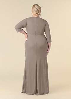 Azazie Rosena Final Sale Taupe Sheath Pleated Mesh Dress image8