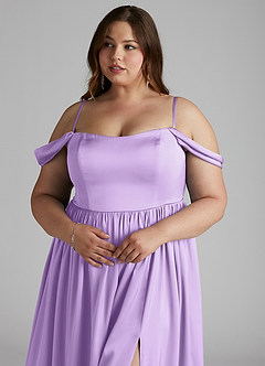 Azazie Morana Bridesmaid Dresses Lilac A-Line Off the Shoulder Stretch Satin Convertible Dress image15