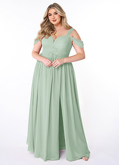 Azazie Lianne Bridesmaid Dresses Agave A-Line Off the Shoulder Chiffon Dress image7