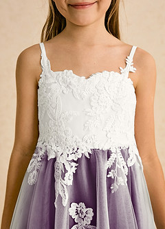 Azazie Coraline vestidos de niña de las flores Vestido de Marfil Uva de Encaje de Corte En A image6