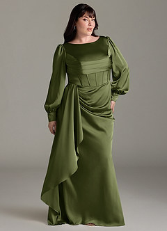 Azazie Raye Bridesmaid Dresses Olive Mermaid Long Sleeve Stretch Satin Dress image9