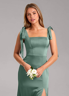 Azazie Frostine Brautjungfernkleider A-Linie Schleifen Stretch-Satin Kleid Eukalyptus image4