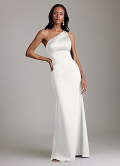 Azazie Voni Bridesmaid Dresses White Mermaid One Shoulder Stretch Satin Dress image5