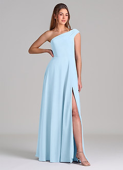 Azazie Melanie 신부 들러리 드레스 A라인 오프 더 숄더 쉬폰 바닥 길이 드레스 image4