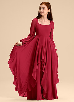 Azazie Clara Junior Scarlet A-Line Blouson Chiffon Dress image7
