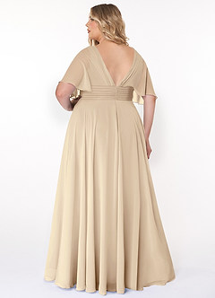 Azazie Pamela Bridesmaid Dresses Champagne A-Line V-Neck Pleated Chiffon Dress image7