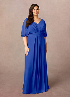 Azazie Oksana Mother of the Bride Dresses Royal Blue A-Line V-Neck Pleated Chiffon Dress image6