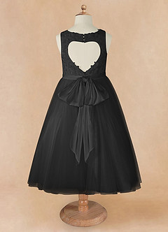 Azazie Calla Abiti da Ragazza di Fiori Abito Principessa in Tulle Pizzo Nero image8