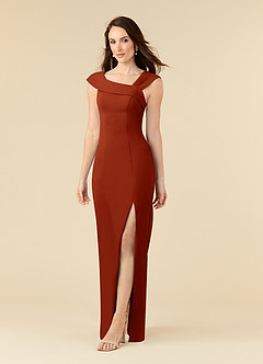 Azazie Ellen Mother of the Bride Dresses Rust Sheath Side Slit Stretch Crepe Dress image3