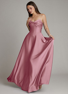 Azazie Meleena Bridesmaid Dresses Vintage Mauve A-Line Strapless Stretch Satin Dress image5