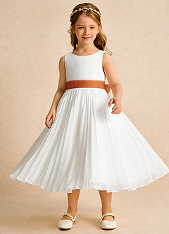 Azazie Margot Flower Girl Dresses Ivory Cinnamon A-Line Pleated Chiffon Dress image4