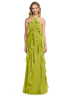 Azazie Velma Bridesmaid Dresses Lemongrass A-Line Side Slit Chiffon Dress image1
