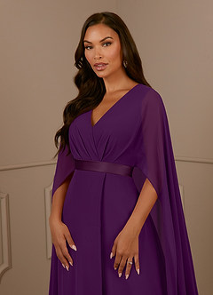 Azazie Isa Mother of the Bride Dresses Grape A-Line V-Neck Pleated Chiffon Dress image5