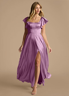 Azazie Bondi Brautjungfernkleider A-Linie Schleifen Metallischer Satin Kleid Blauregen image6