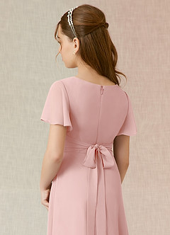 Azazie Induh Junior Vestido Pó Rosa de Chiffon de Linha A com Franzido image5