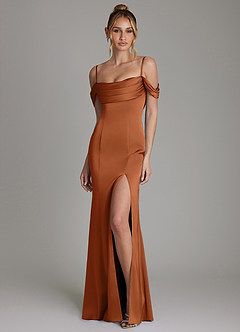 Azazie Nira Suknie dla druhen Syrena Gorset Satyna elastyczna Do ziemi Sukienka image5