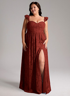 Azazie Denisse Brautjungfernkleider A-Linie Gestreift Blumen-Burnout Kleid Terrakotta image9