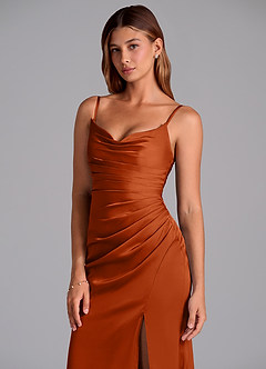 Azazie Claudelle Bridesmaid Dresses Burnt Orange Mermaid Strapless Stretch Satin Dress image2