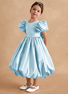 Azazie Jellybean Flower Girl Dresses Sky Blue Ball-Gown Ruched Matte Satin Dress image4