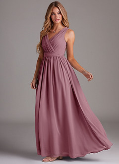 Azazie Kingsley Bridesmaid Dresses Vintage Mauve A-Line Lace Chiffon Dress image4