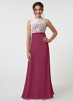 Azazie Rana Junior A-Linie Spitze Chiffon Kleid Maulbeerrot image1