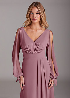 Azazie Matilda Bridesmaid Dresses Vintage Mauve A-Line Long Sleeve Chiffon Dress image6