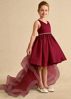 Azazie Julietta Flower Girl Dresses Burgundy Ball-Gown Convertible Tulle Dress image3