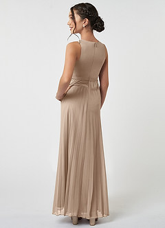 Azazie Lindie Junior Taupe A-Line Pleated Chiffon Dress image4
