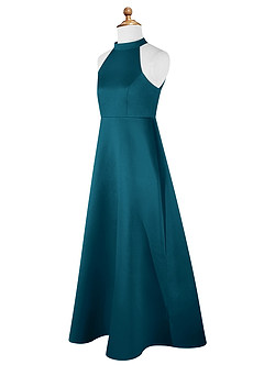 Azazie Laurel Junior Robe Trapèze en Mat Satiné Bleu Encre image8