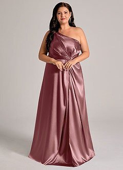 Azazie Brooke Bridesmaid Dresses Vintage Mauve A-Line One Shoulder Metallic Satin Dress image11