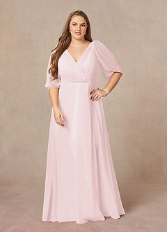 Azazie Bronwyn Mother of the Bride Dresses Blushing Pink A-Line V-Neck Ruched Chiffon Dress image6