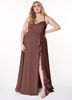 Azazie Naeem Bridesmaid Dresses Espresso A-Line V-Neck Ruffle Chiffon Dress image7