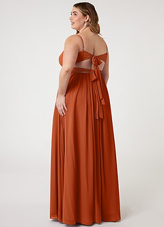 Azazie Zeya Robes de demoiselle d'honneur Robe Trapèze en Mousseline de soie Col V plissé Orange Brûlée image8