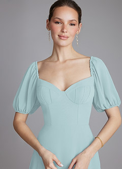 Azazie Fatima Bridesmaid Dresses Mist A-Line with Pockets Chiffon Dress image3