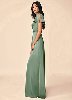 Azazie Soren Bridesmaid Dresses Matcha A-Line Pleated Stretch Satin Dress image3