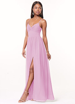 Azazie Zeya Bridesmaid Dresses Candy Pink A-Line V-Neck Pleated Chiffon Dress image4