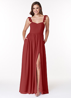 Azazie Metz Brautjungfernkleider A-Linie Herzchen Gerüscht Chiffon Kleid Rost image1